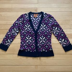 Tory Burch Wool Cardigan Navy & Plum Sz S